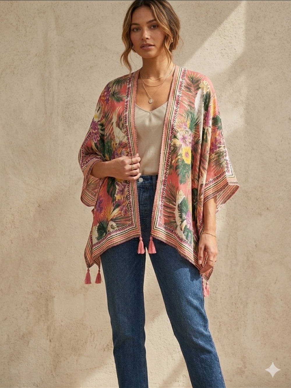 Vince Camuto Cockatoo Tropical Blooms Ruana Topper Kimono One Size